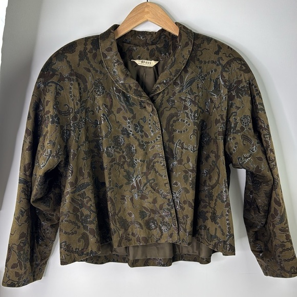 Vintage Bart Statement Green Leather Jacket with Floral Print - Picture 4 of 14